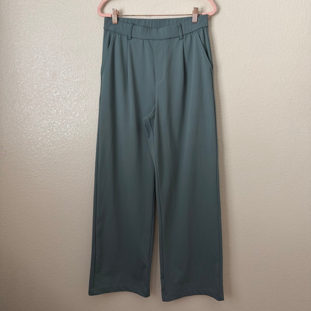 Halara Pants Medium Tall Sage Green High Waisted Pleated Wide Leg Day Stretch - Picture 3 of 9